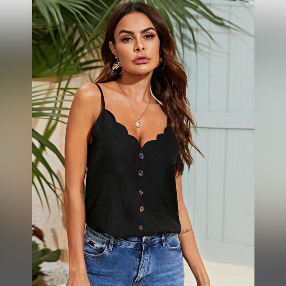 Clasi Scallop Trim Buttoned Front Cami Top